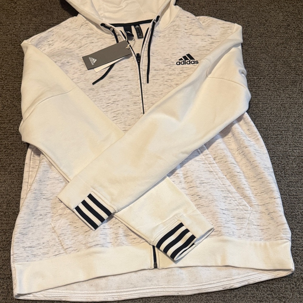 adidas White Heather and Black Logo Full-Zip Hoodie - Picture 4 of 6